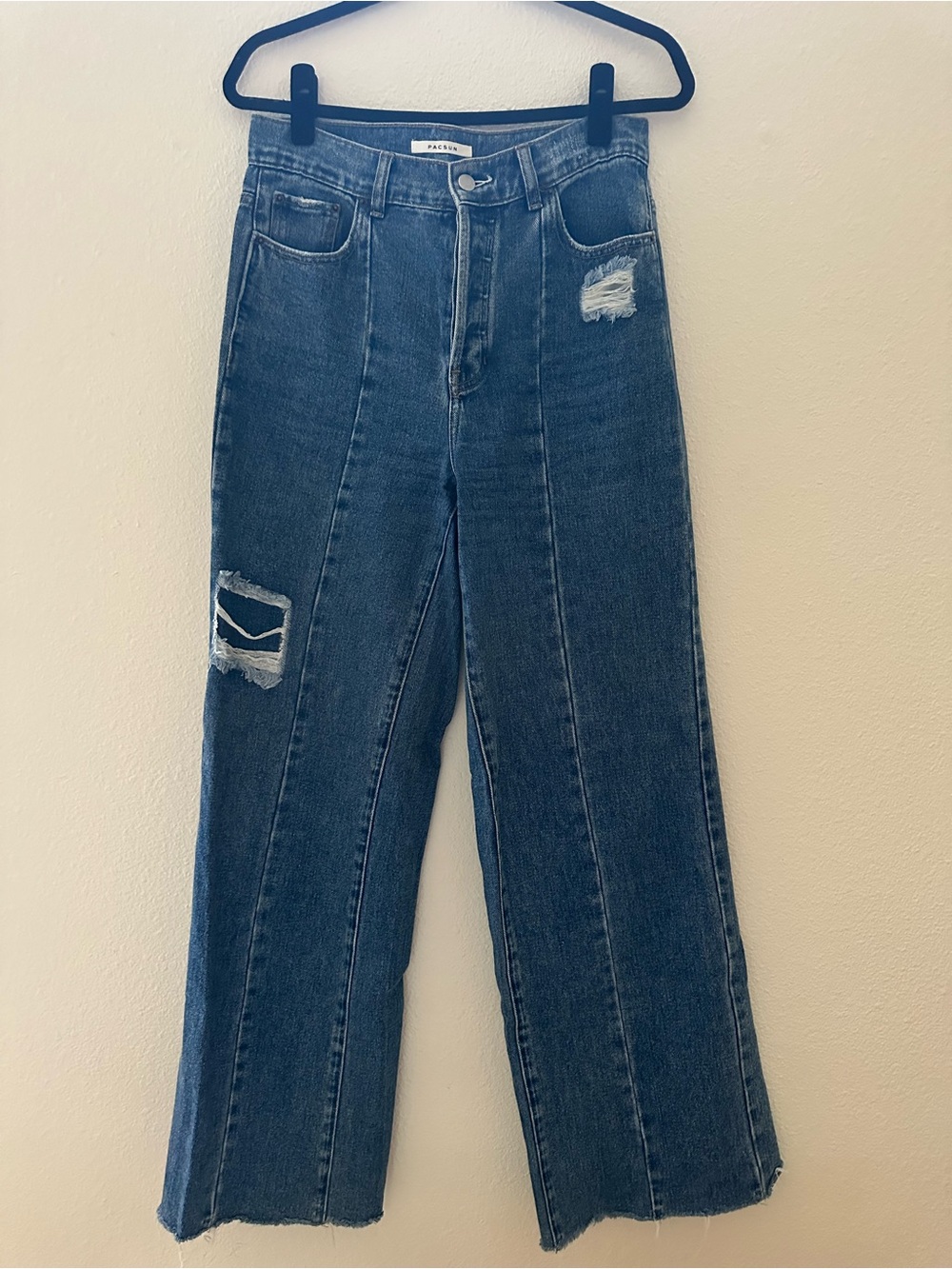 PacSun Dark Blue High-Rise Wide Leg Distressed Jeans